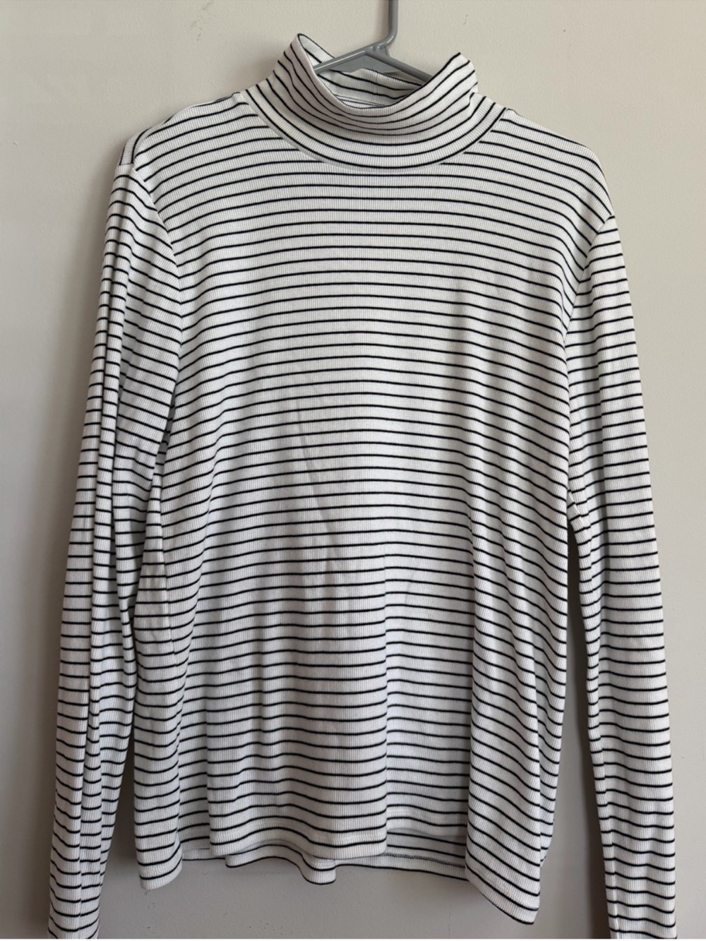 GAP White and Black Striped Long-Sleeve Turtleneck